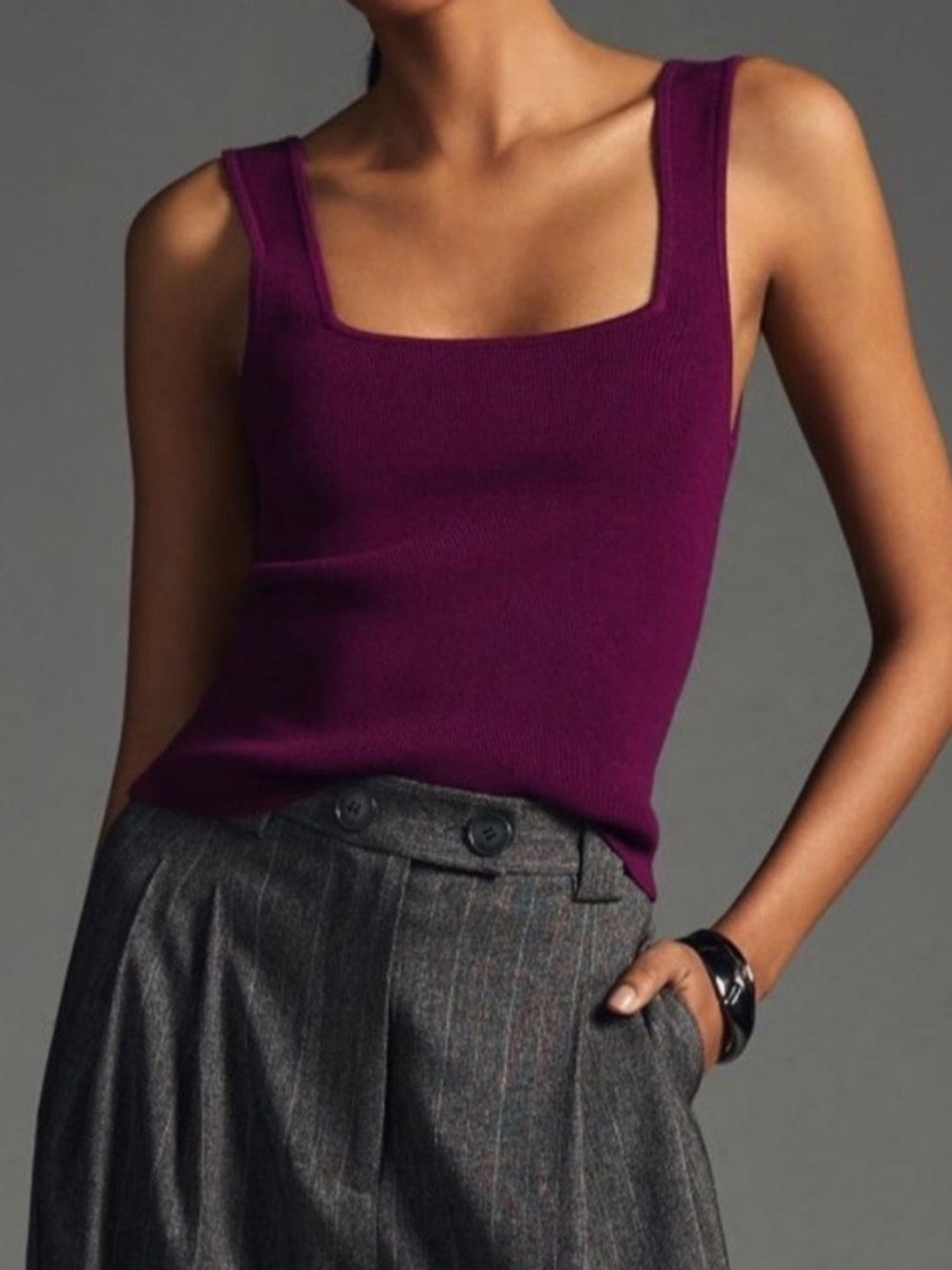 Maeve | Anthropologie | Square Neck Bow-Back Knit Tank Top - Plum | Size S - Picture 3 of 10